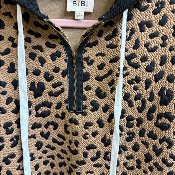 BiBi Black and Tan Leopard 3/4 Zip Hoodie - Picture 3 of 13
